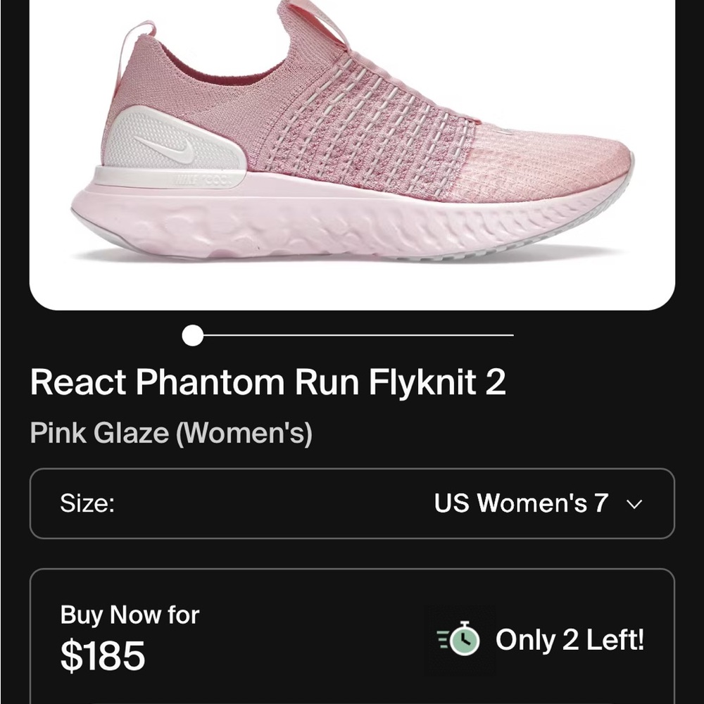 Nike React Phantom Flyknit Pink Shoes, Size 8.5 - Picture 6 of 6